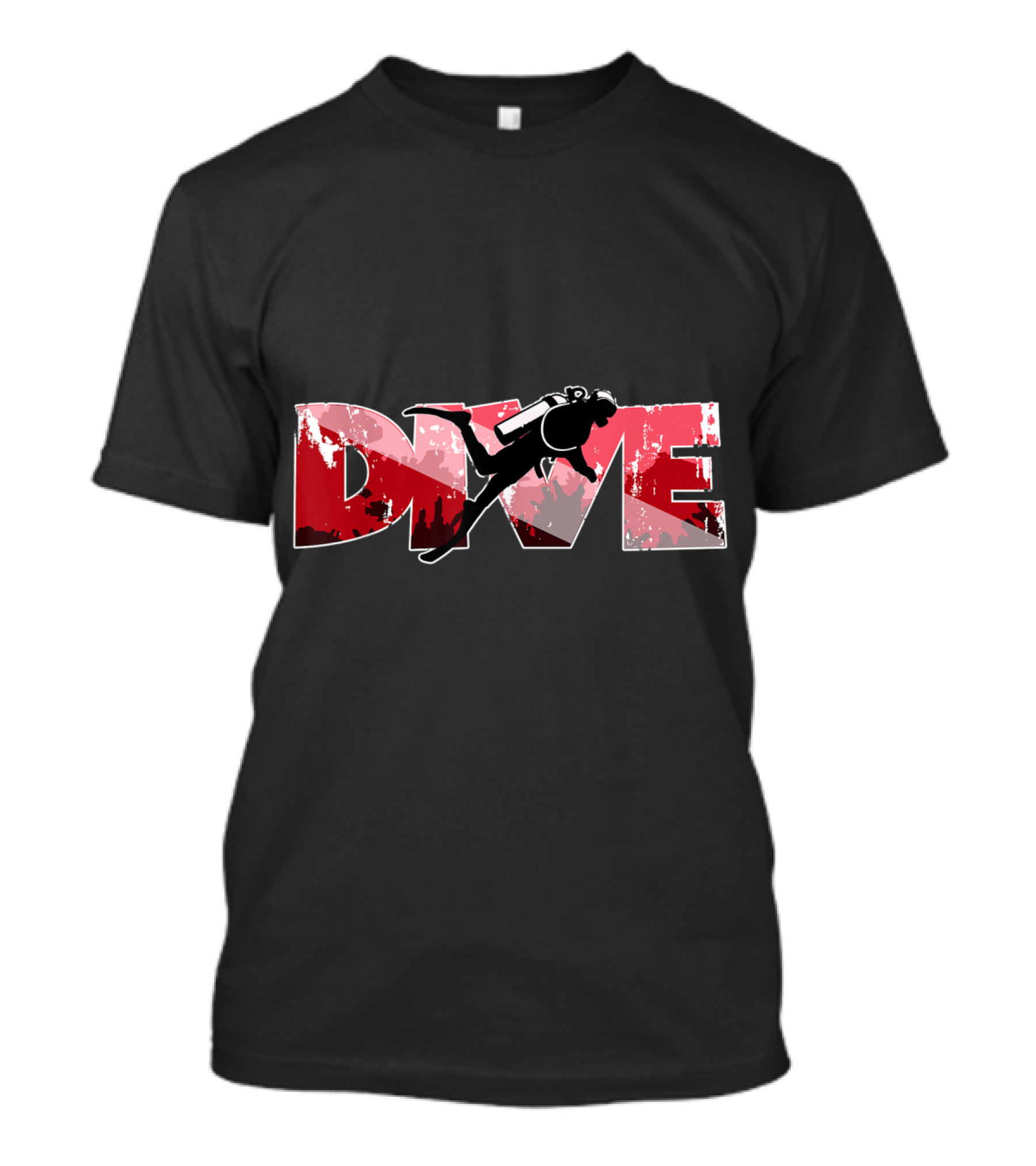 Scuba Diving Diver Silhouette With Bold Red And White DIVE Text T-Shirt
