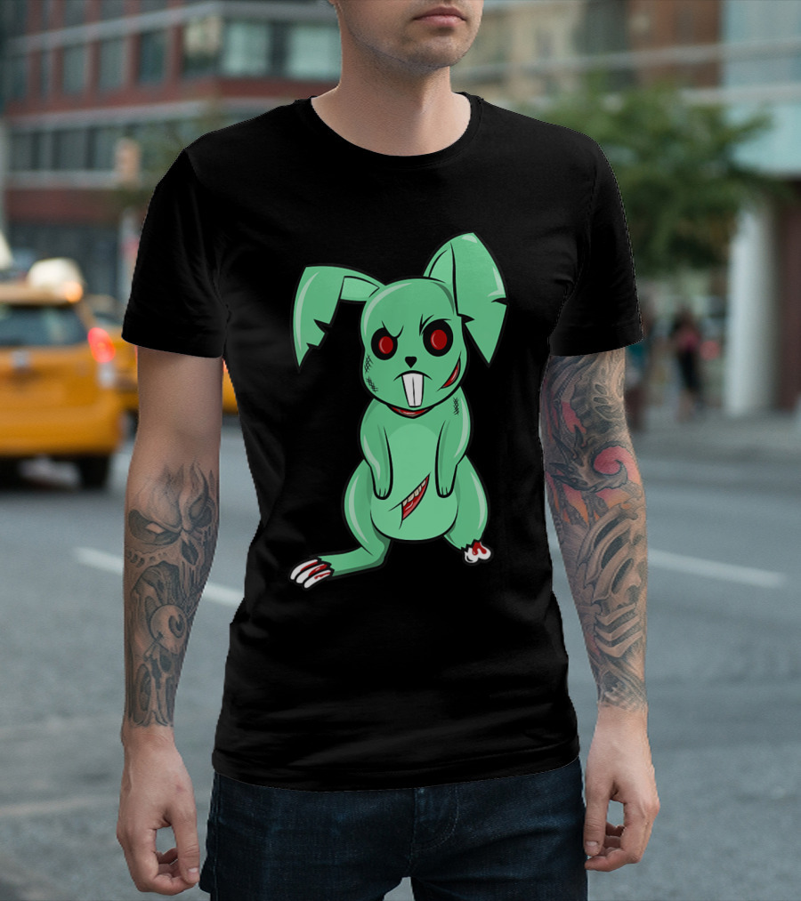 Funny Easter Zombie Rabbit with Cute Green Bunny T-Shirt