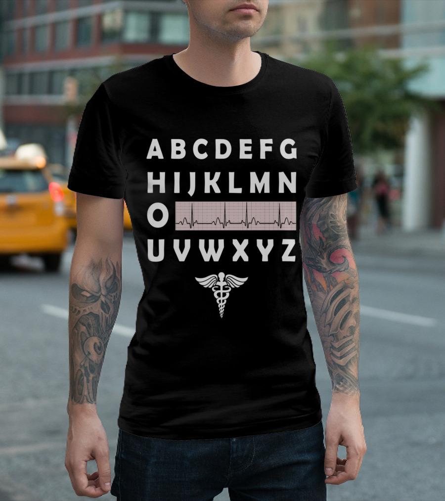 Alphabet ECG Heartbeat Nurse Caduceus Symbol Funny EKG Nurse ECG Nurse Elect T-Shirt