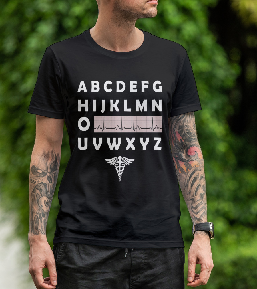 Alphabet ECG Heartbeat Nurse Caduceus Symbol Funny EKG Nurse ECG Nurse Elect T-Shirt