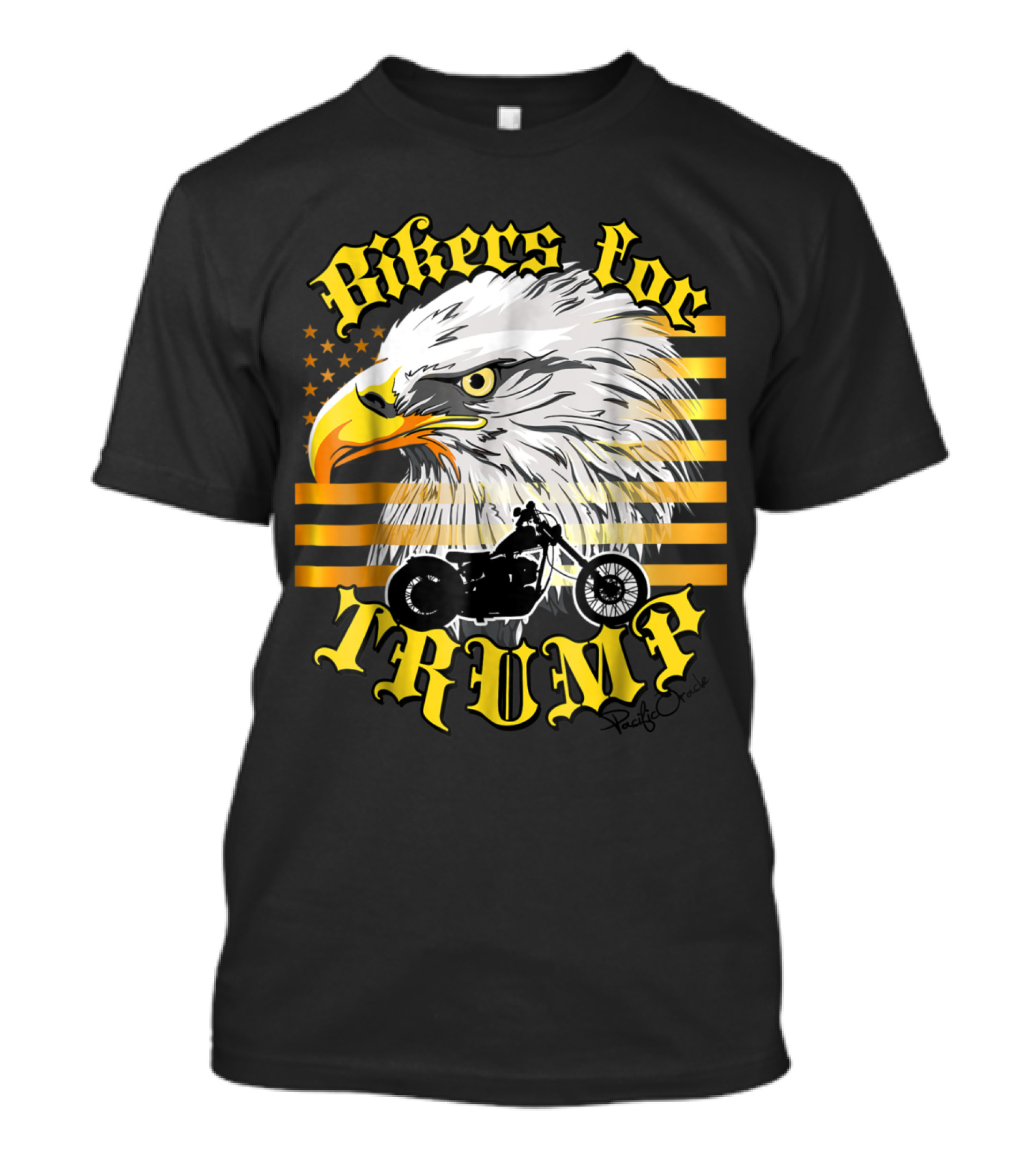 Bikers For Trump Gold Flag Eagle 202 Patriotic Motorcycle T-Shirt
