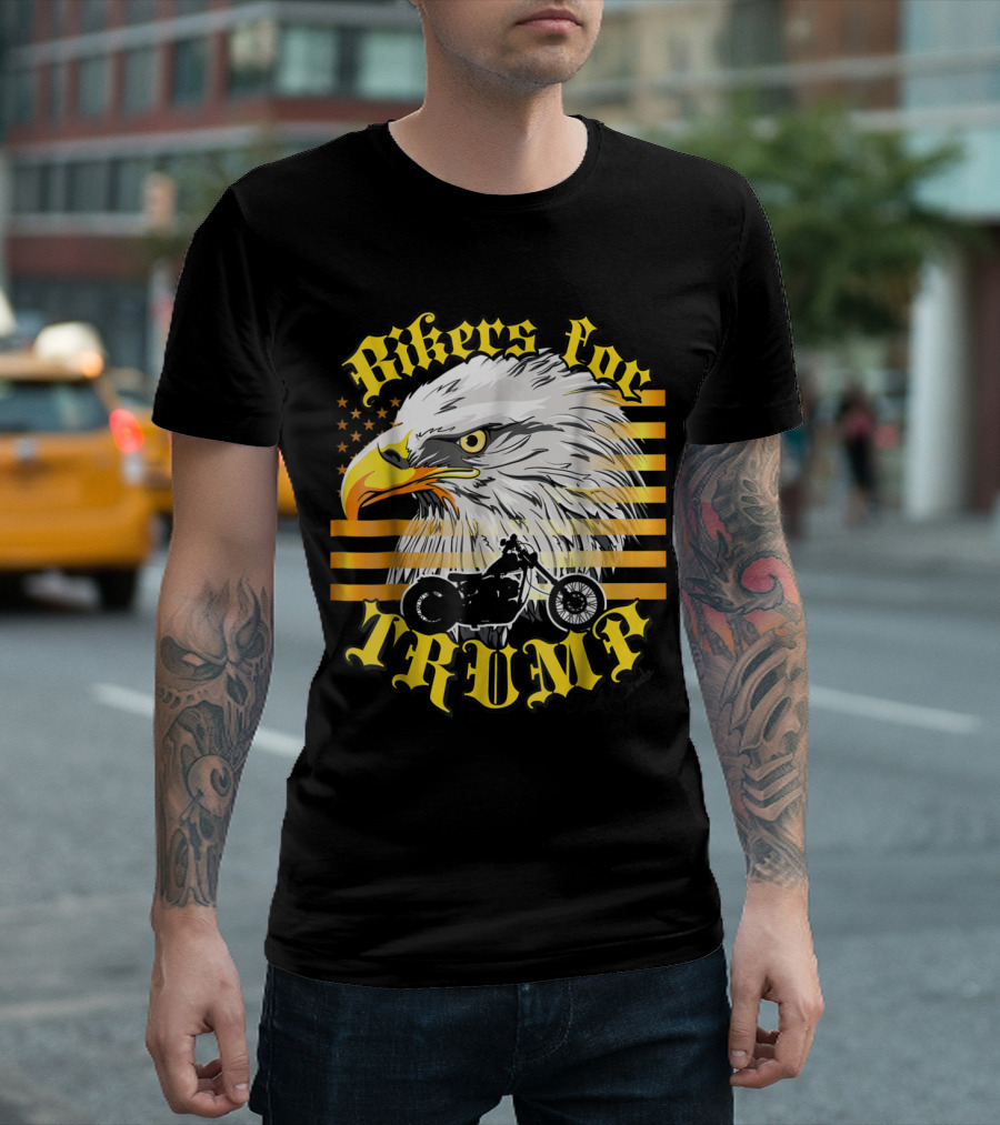 Bikers For Trump Gold Flag Eagle 202 Patriotic Motorcycle T-Shirt