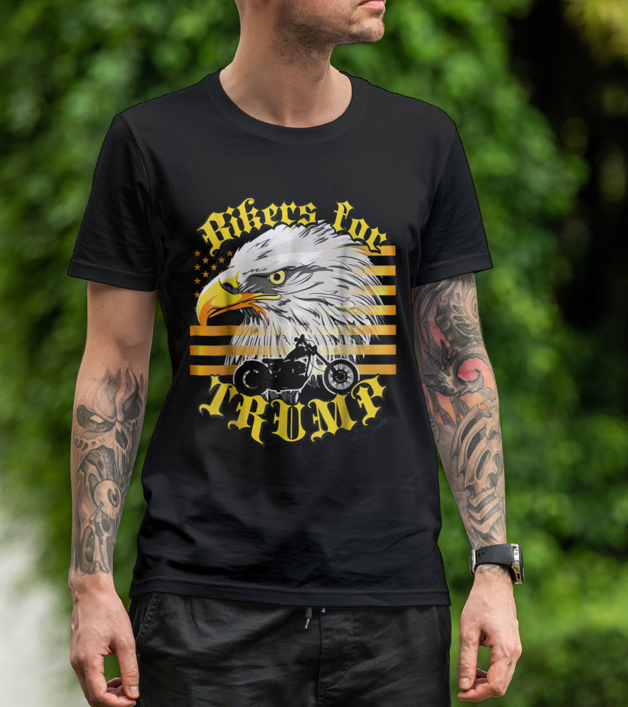 Bikers For Trump Gold Flag Eagle 202 Patriotic Motorcycle T-Shirt