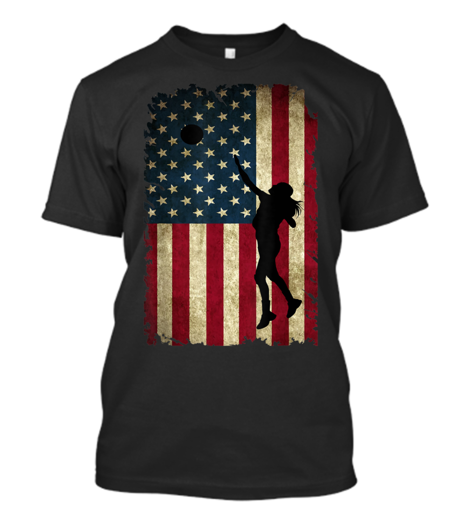 Volleyball Player Silhouette With Distressed USA Flag Background T-Shirt