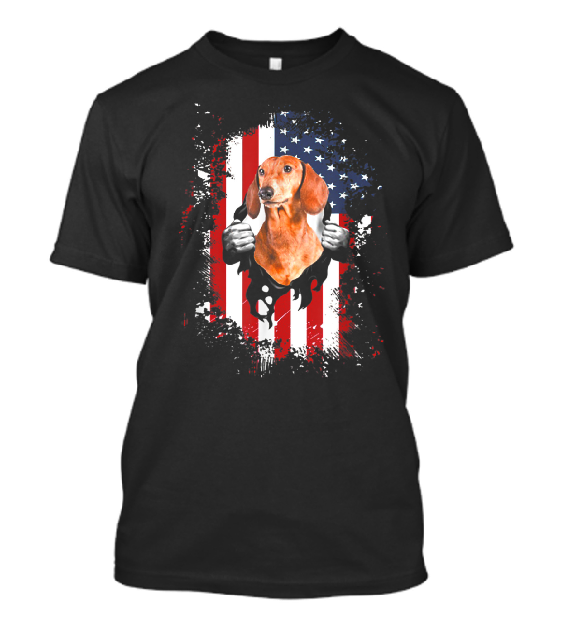 Patriotic American Dachshund With US Flag Background T-Shirt