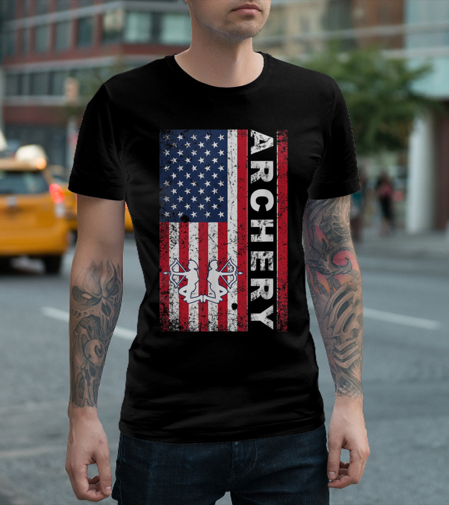 American Flag Archery Archer USA Bow Hunter T-Shirt