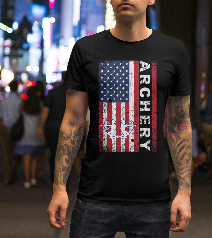 American Flag Archery Archer USA Bow Hunter T-Shirt