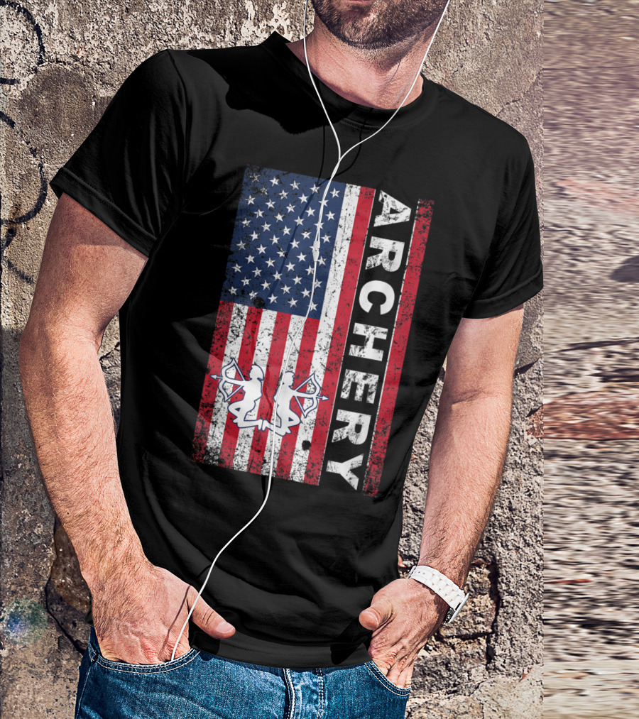 American Flag Archery Archer USA Bow Hunter T-Shirt