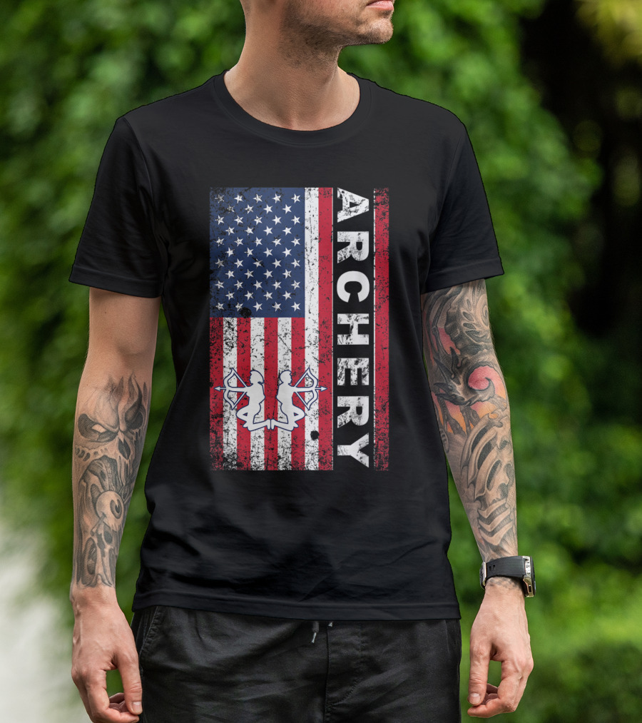 American Flag Archery Archer USA Bow Hunter T-Shirt