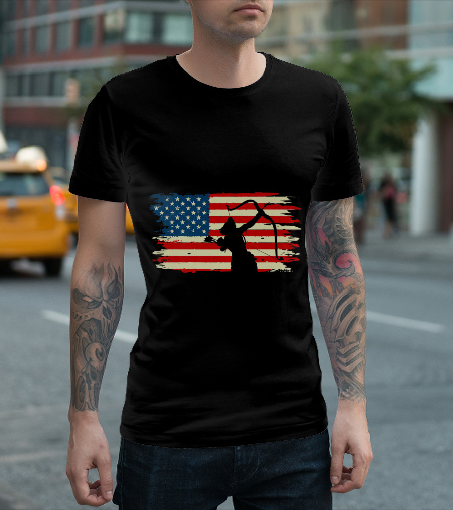 American Flag Archery Team Premium Bow and Arrow T-Shirt