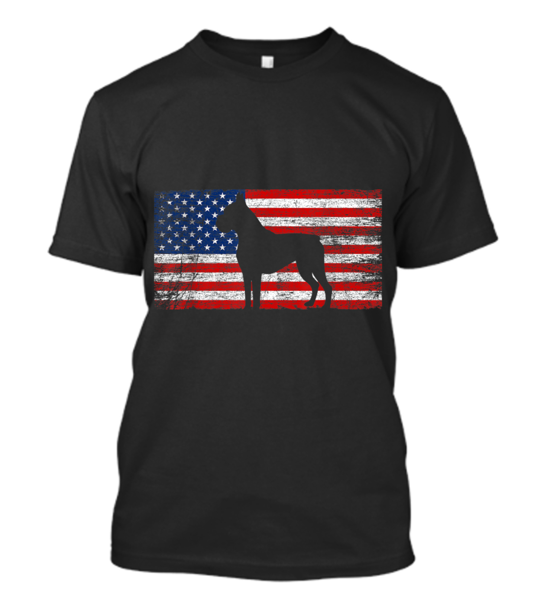 Boxer Dog Silhouette With American Flag Background For 4th Of July Dog Lovers T-Shirt