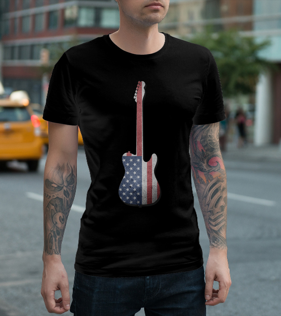 American Flag Classic Guitar Silhouette T-Shirt