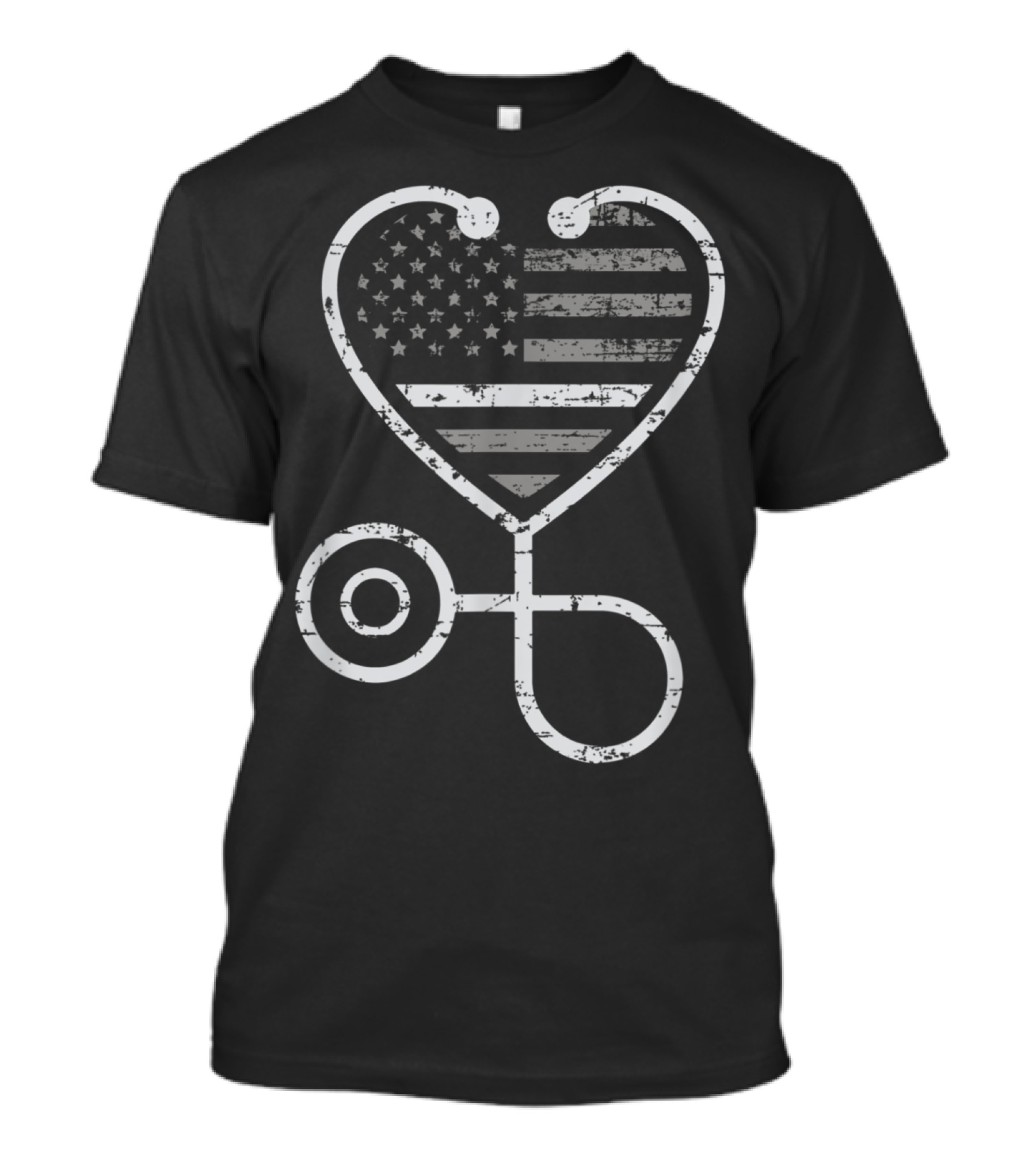 Corrections Nurse Thin Grey Line Heart Stethoscope American Flag T-Shirt