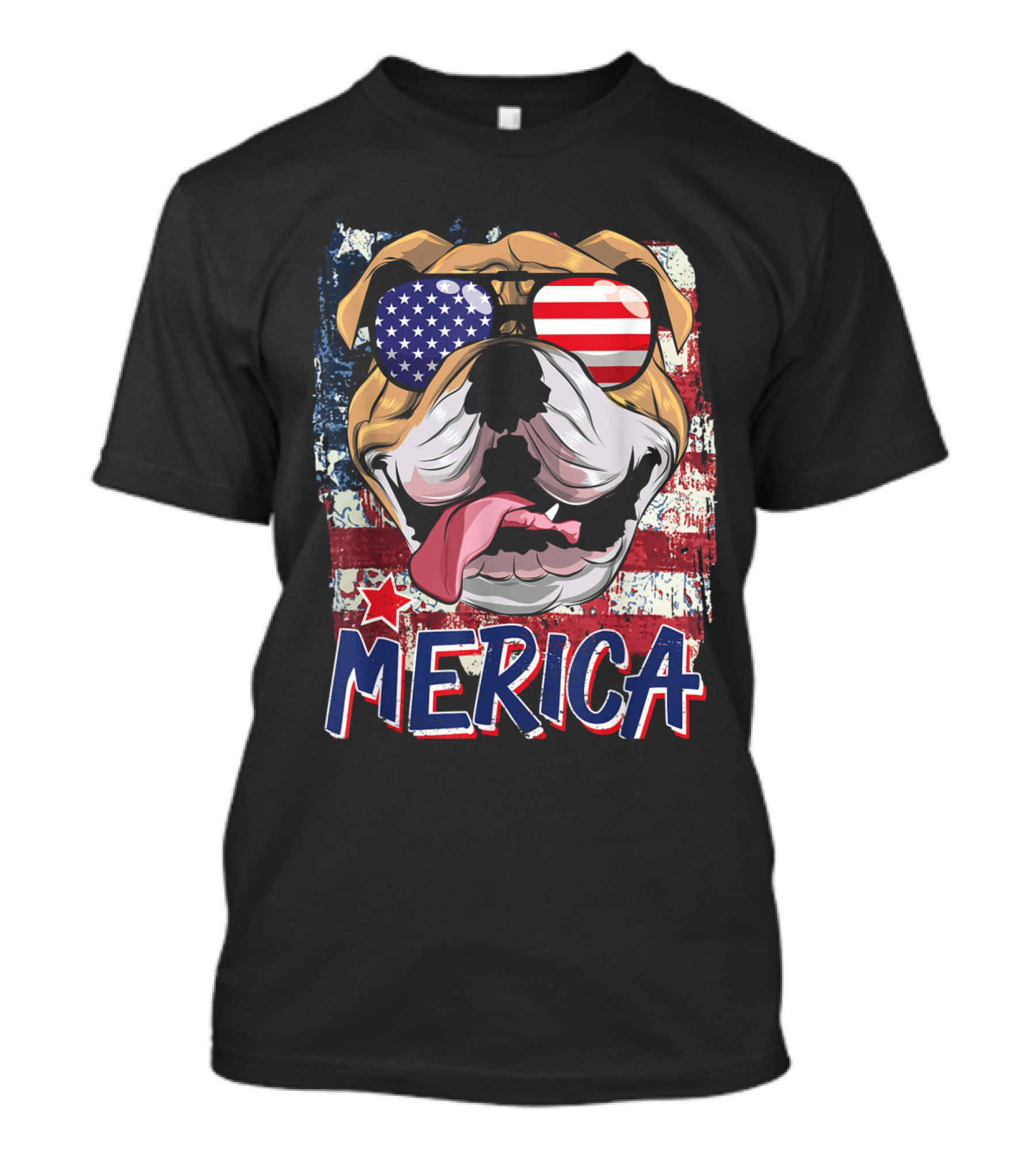 Merica American Flag Bulldog With Patriotic Sunglasses T-Shirt
