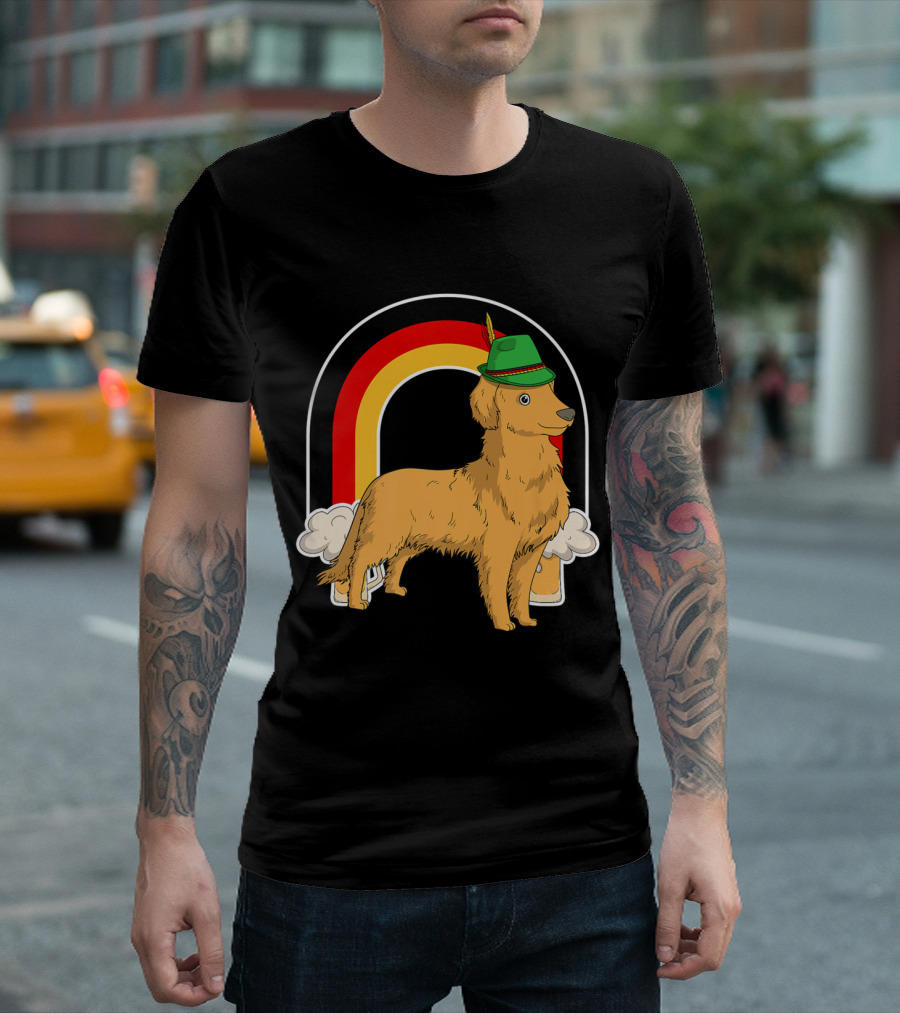 Golden Retriever Dog With German Hat Oktoberfest Beer Rainbow T-Shirt