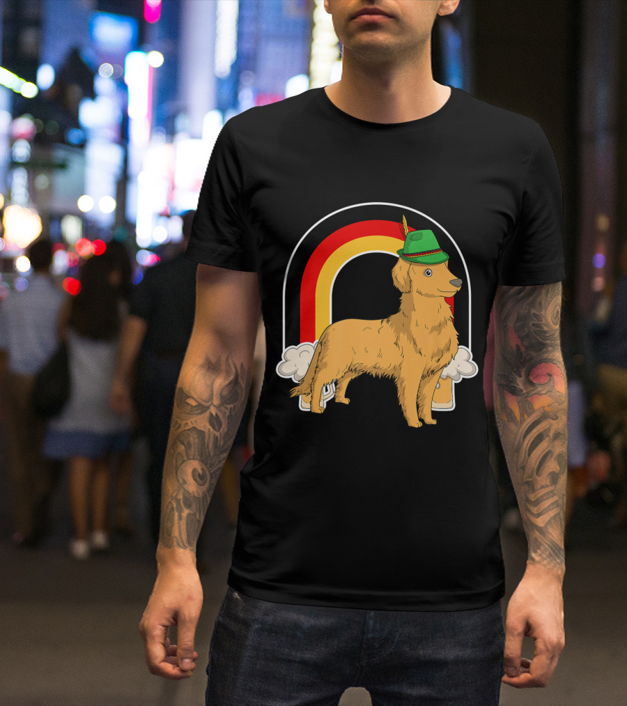 Golden Retriever Dog With German Hat Oktoberfest Beer Rainbow T-Shirt