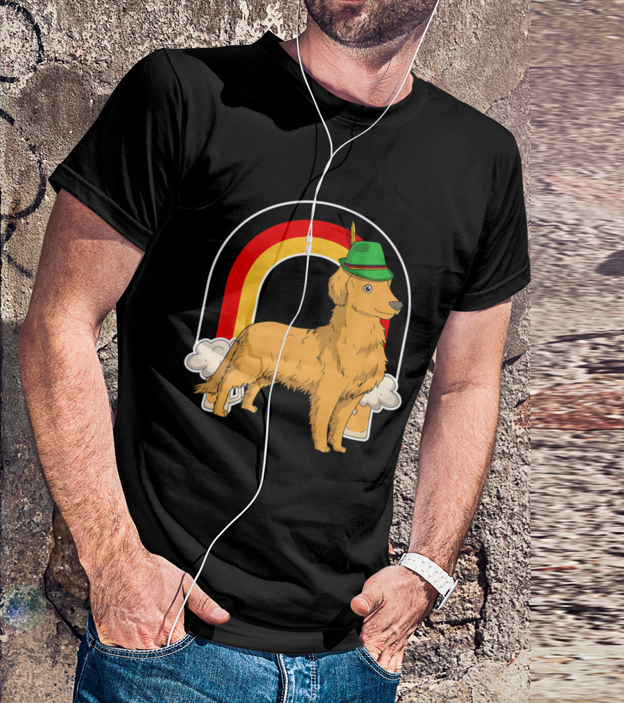 Golden Retriever Dog With German Hat Oktoberfest Beer Rainbow T-Shirt