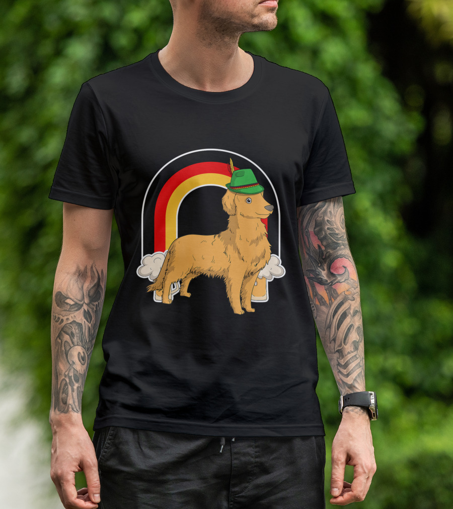 Golden Retriever Dog With German Hat Oktoberfest Beer Rainbow T-Shirt