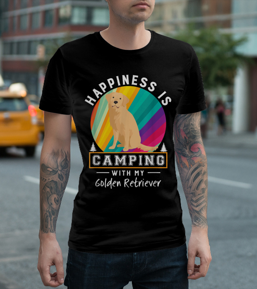 Happiness is Camping with My Golden Retriever Rainbow Circle T-Shirt