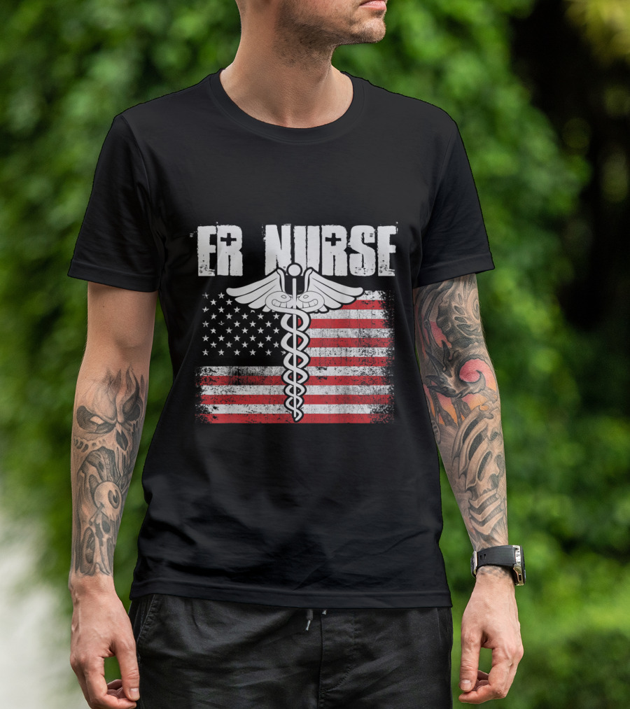 ER Nurse American Flag Caduceus Symbol USA T-Shirt