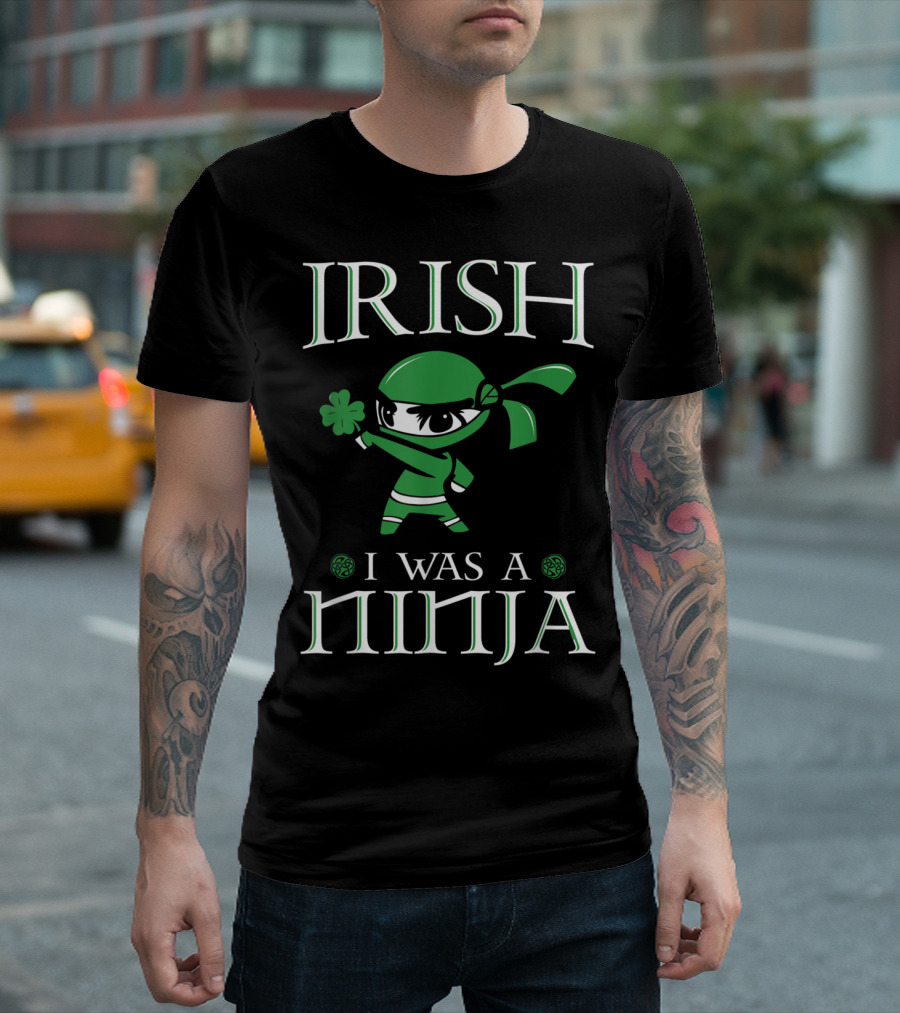 Irish Ninja Holding Shamrock Embracing Irish Identity T-Shirt