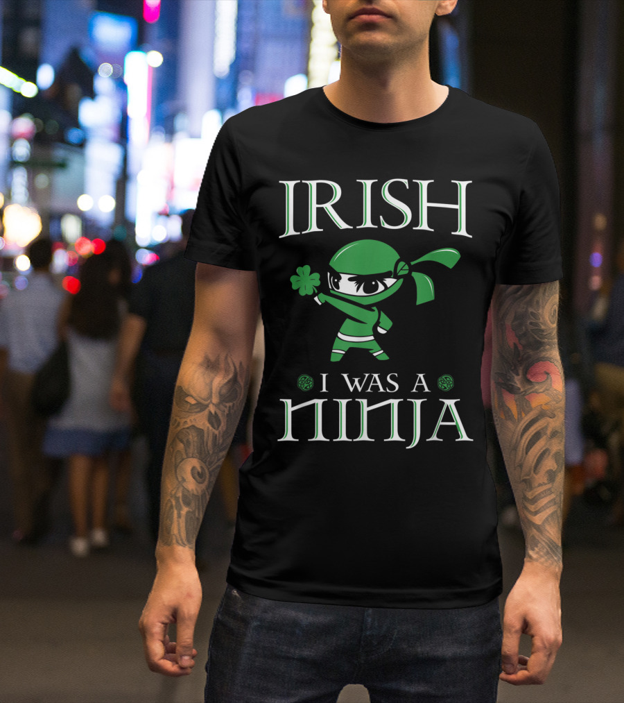 Irish Ninja Holding Shamrock Embracing Irish Identity T-Shirt