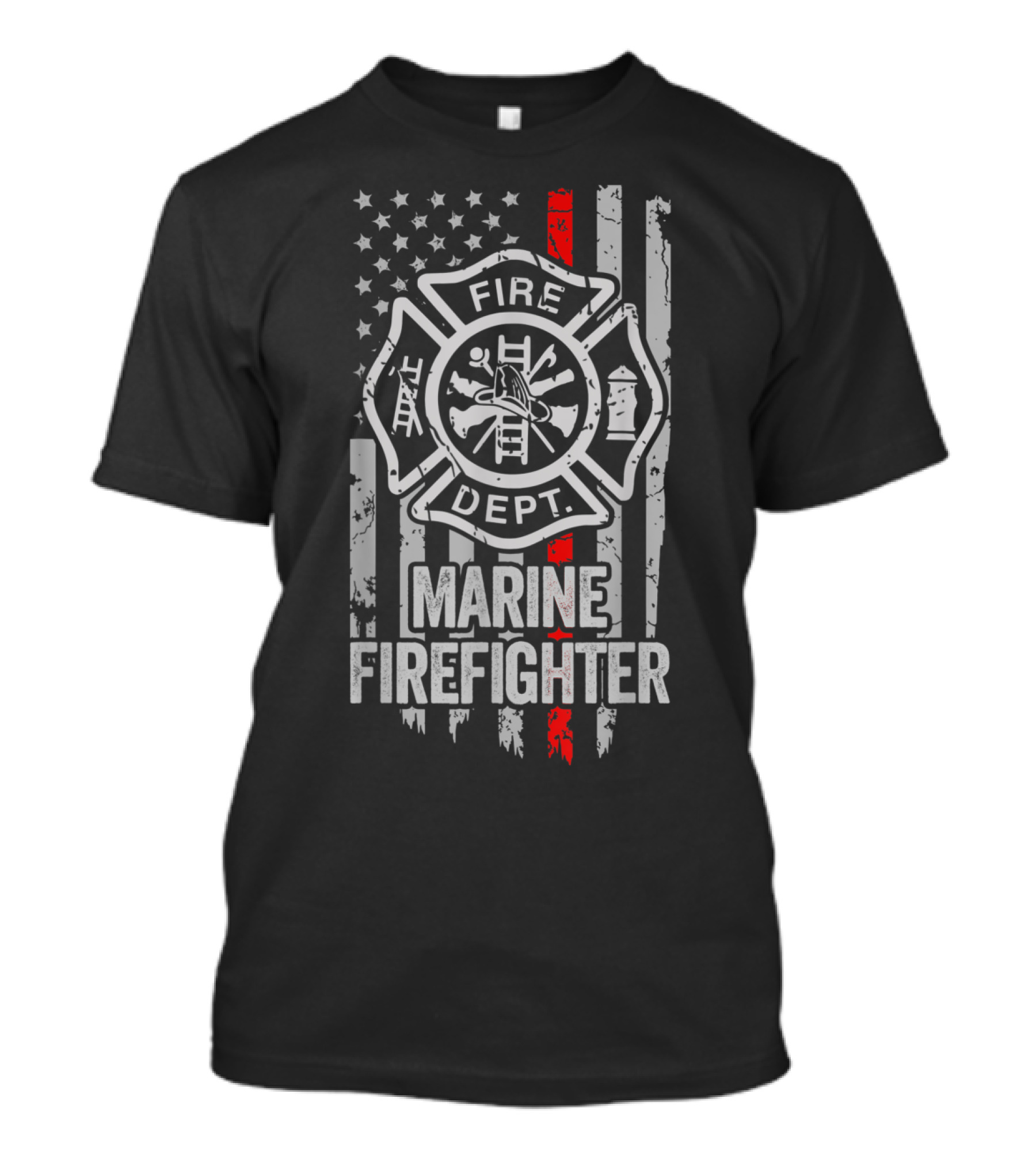 Marine Firefighter American Flag Thin Red Line Fire Dept T-Shirt