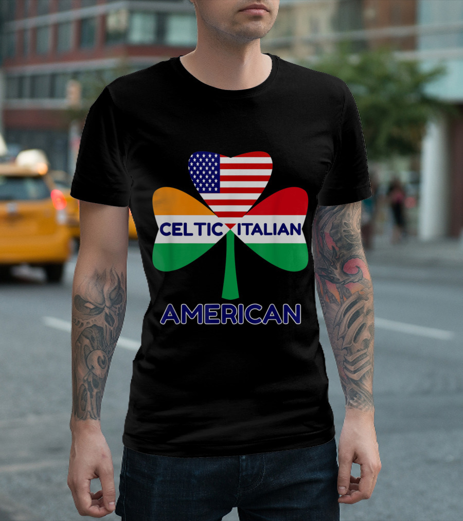 Celtic Italian American Flag Shamrock Heart T-Shirt