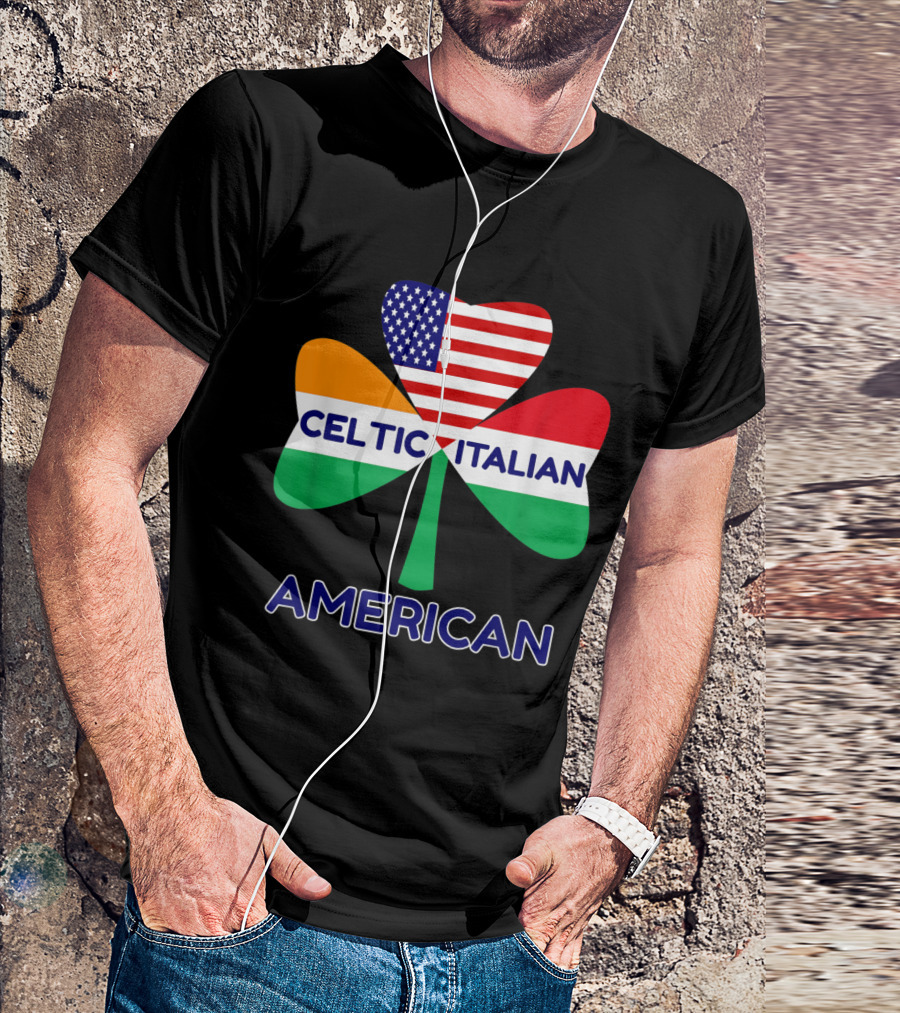 Celtic Italian American Flag Shamrock Heart T-Shirt