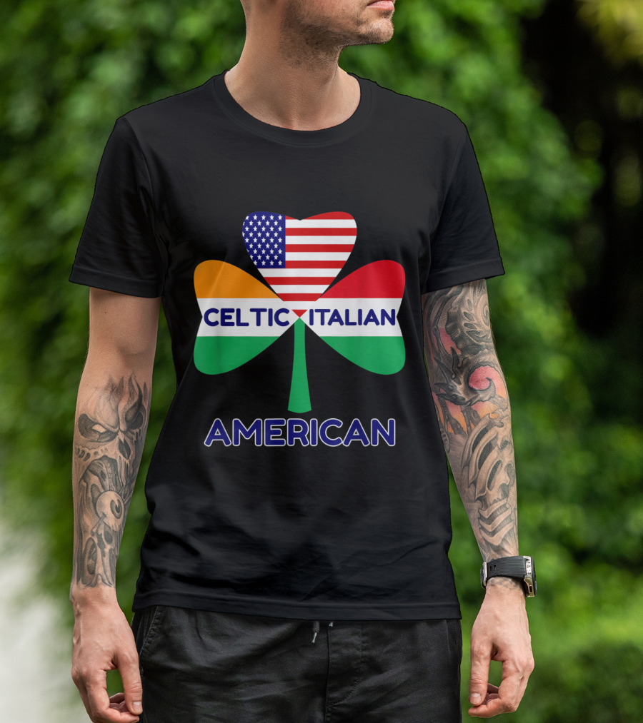 Celtic Italian American Flag Shamrock Heart T-Shirt