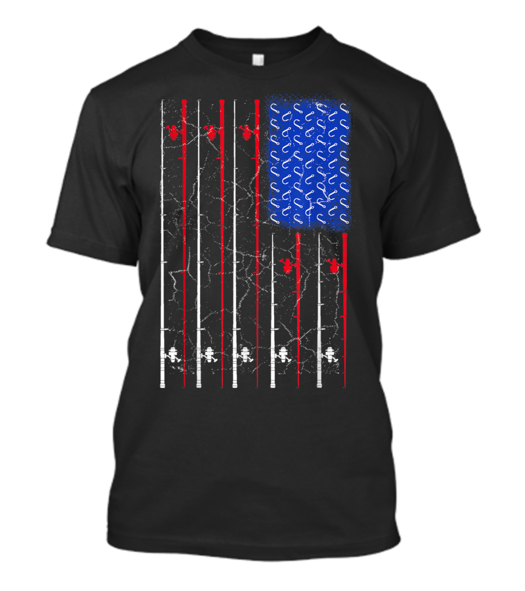 Fishing Rod American Flag With Blue Hook T-Shirt
