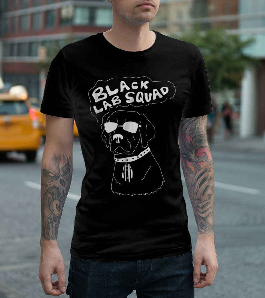 Black Lab Squad Cool Sunglasses And Collar Black Labrador T-Shirt