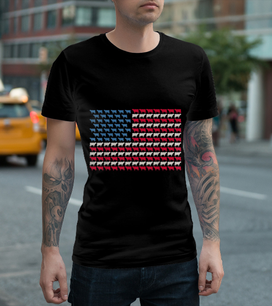 Cow Patterned American Flag Heifer Design for US 4th of July T-Shirt