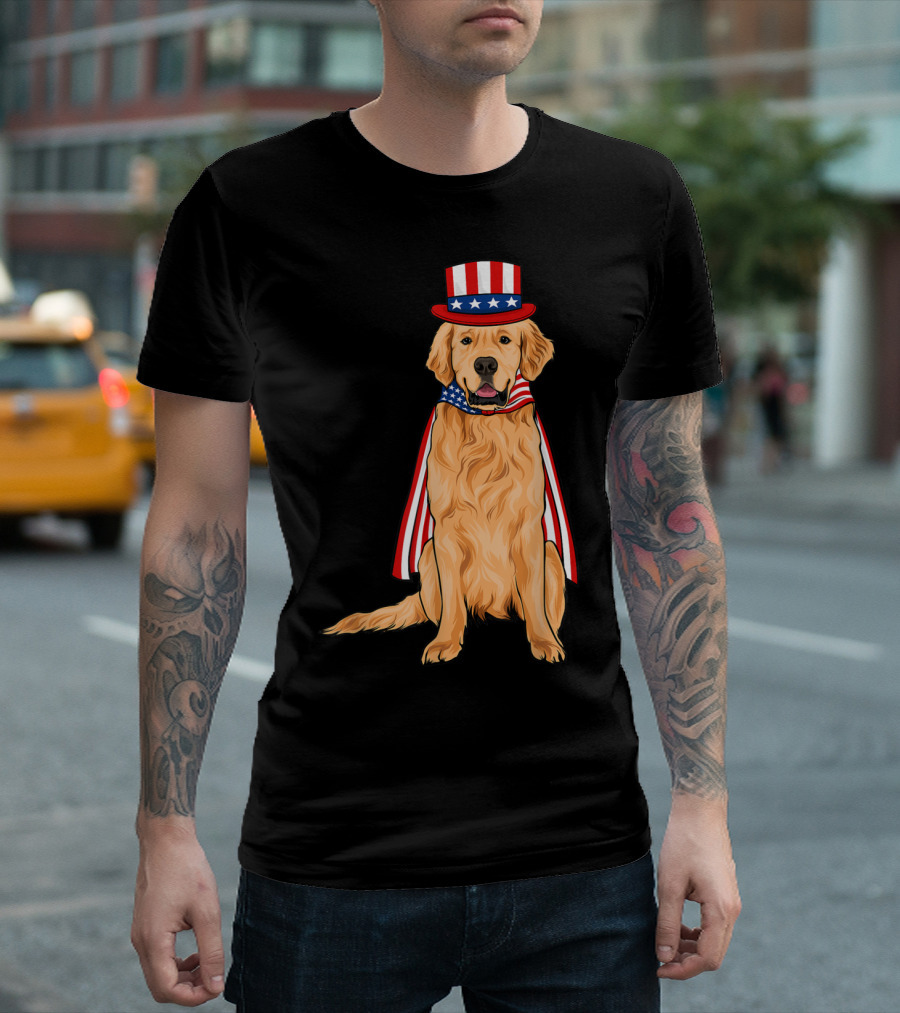 Golden Retriever Patriotic American Flag Costume T-Shirt