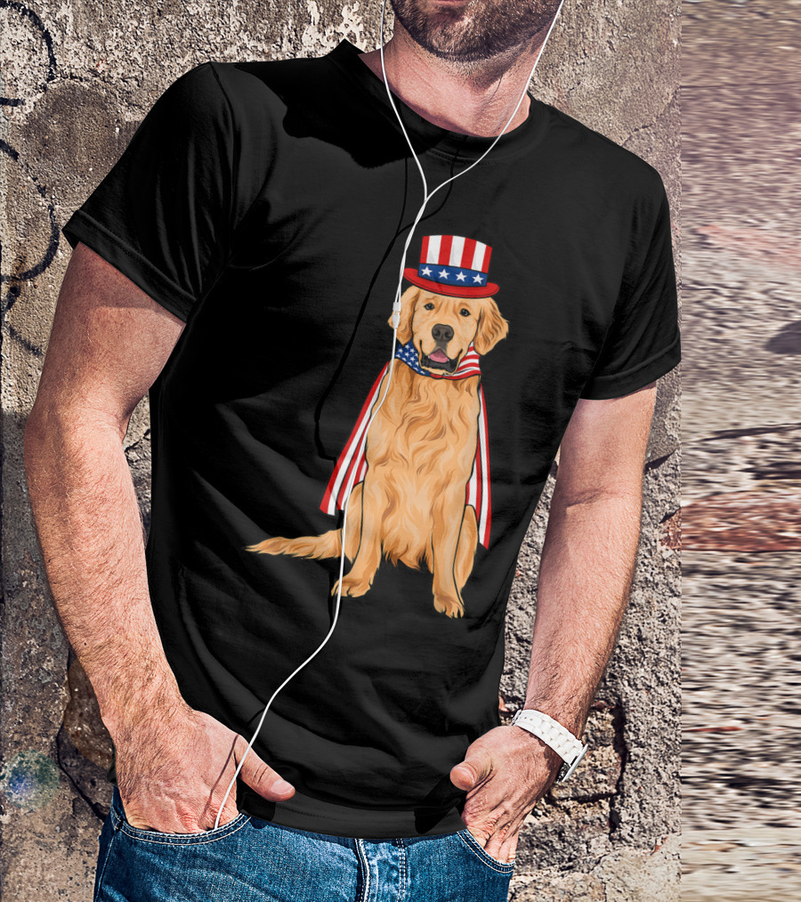 Golden Retriever Patriotic American Flag Costume T-Shirt