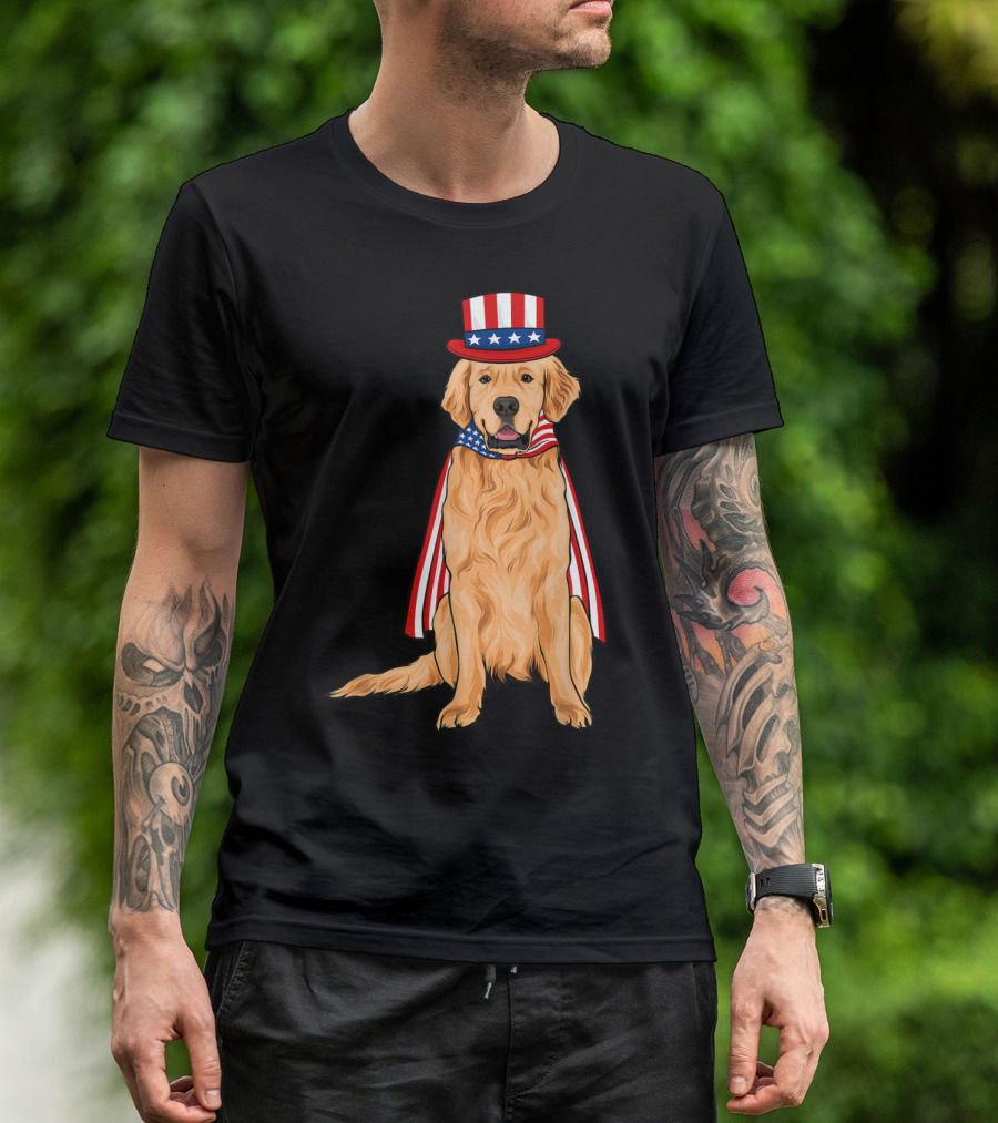 Golden Retriever Patriotic American Flag Costume T-Shirt