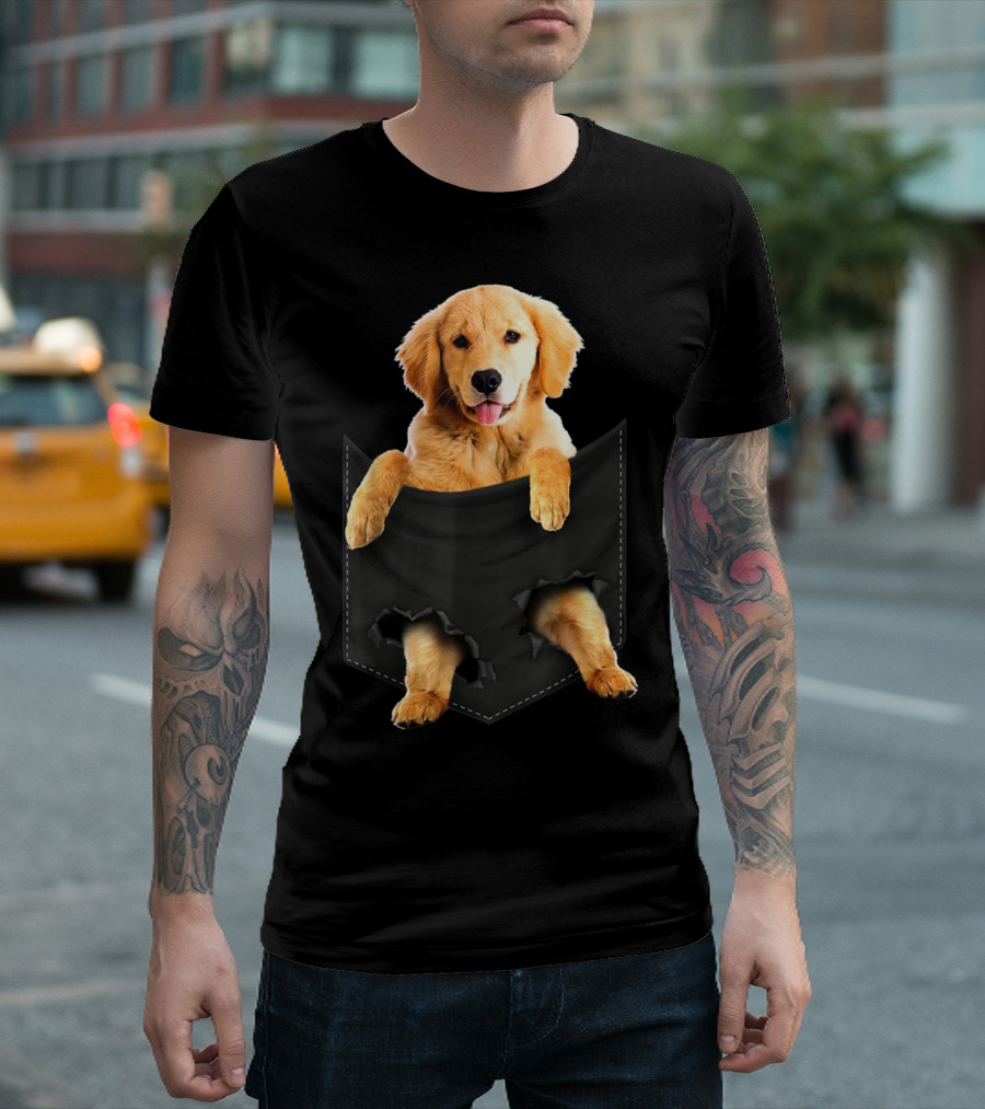 Golden Retriever Peeking From Ripped Pocket Classic T-Shirt