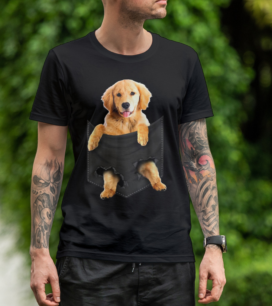 Golden Retriever Peeking From Ripped Pocket Classic T-Shirt