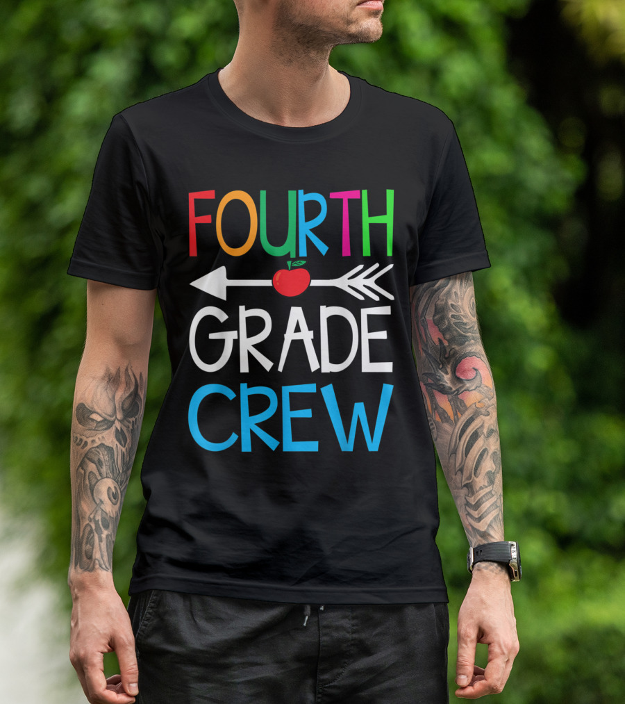 Fourth Grade Crew Funny Apple Arrow Back To School T-Shirt