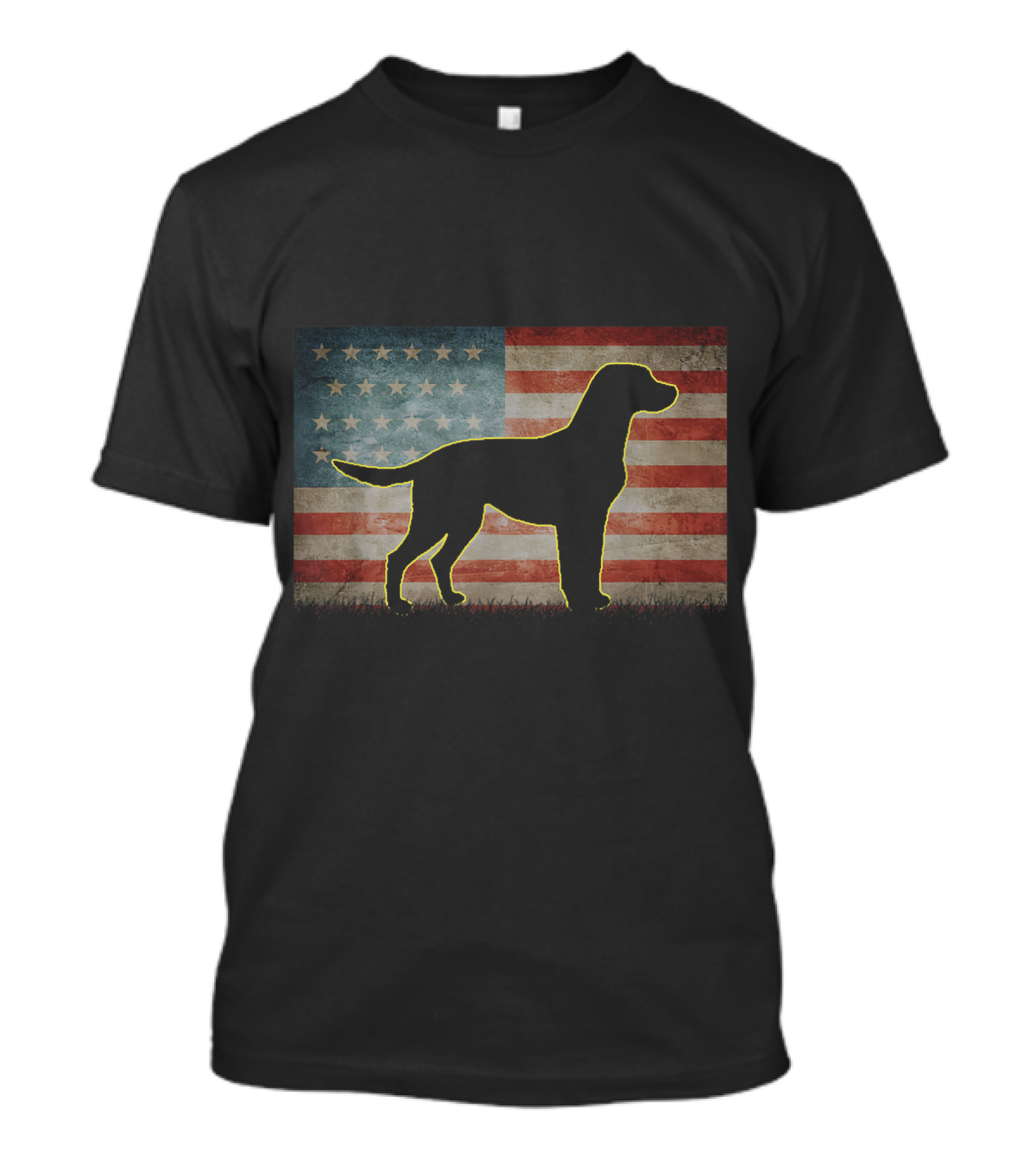 Blue Lacy Dog Silhouette With American Flag Background For 4th Of July T-Shirt