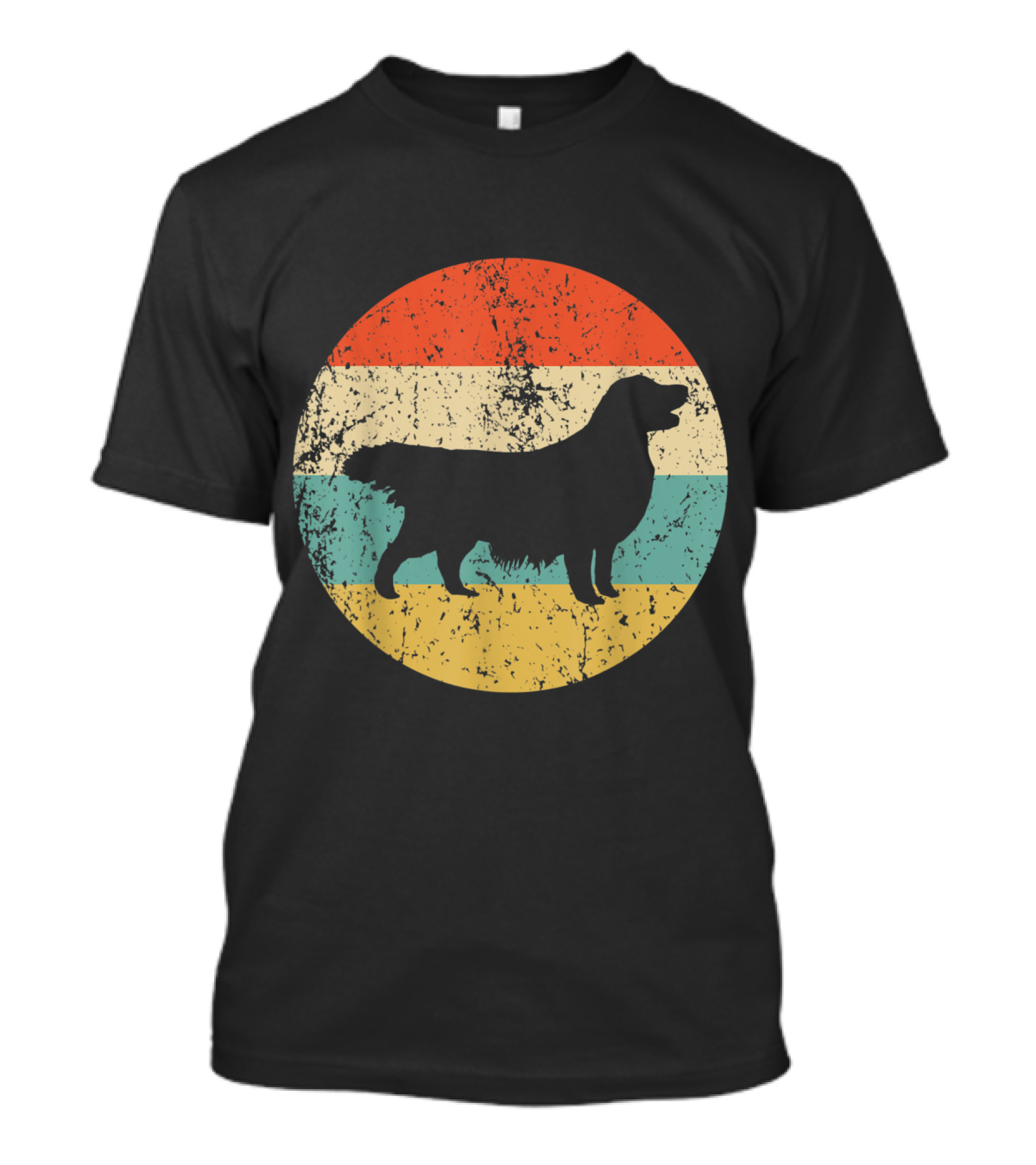 Golden Retriever Silhouette Retro Sunset Stripes T-Shirt