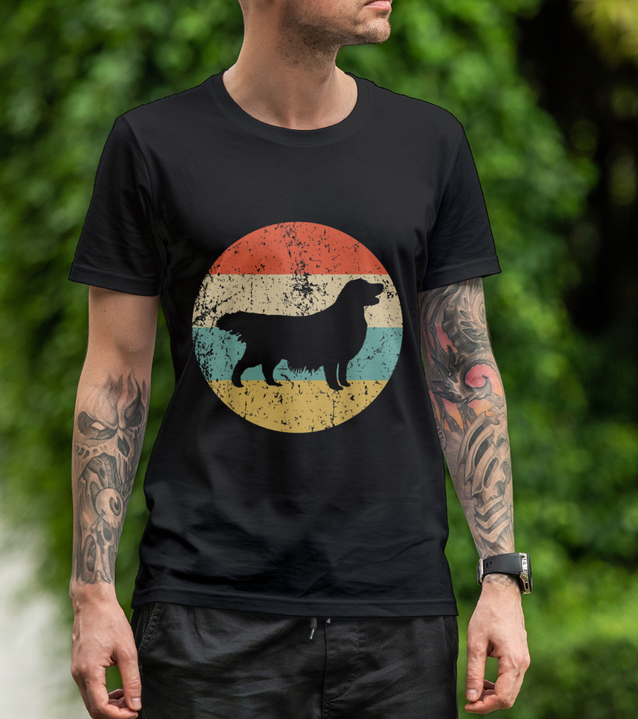 Golden Retriever Silhouette Retro Sunset Stripes T-Shirt