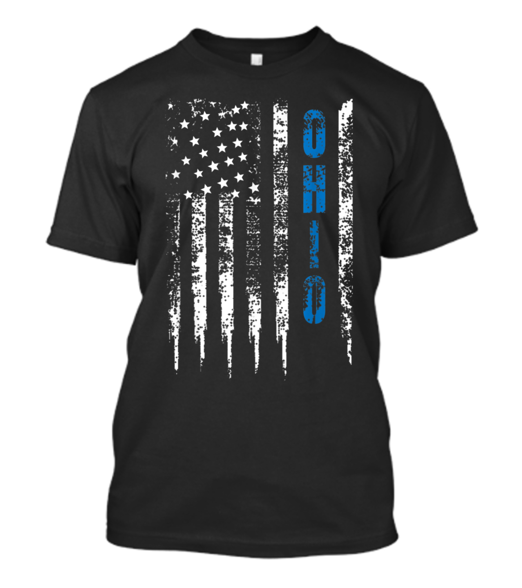 Ohio Blue Line Distressed American Flag T-Shirt