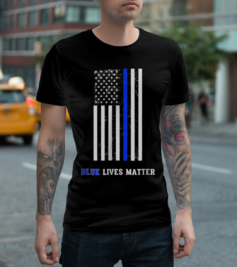 Blue Lives Matter American Flag Support Police T-Shirt
