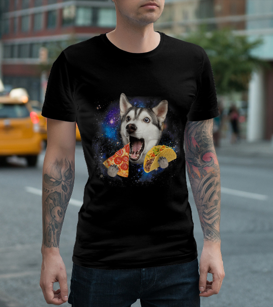 Funny Galaxy Husky Pizza Taco in Space Eating Adventure T-Shirt