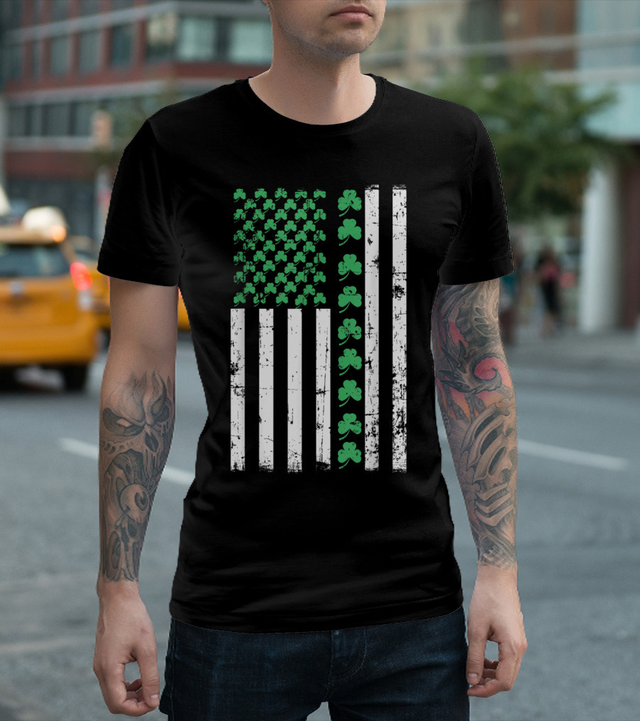 American Flag St Patricks Day Vintage Shamrock T-Shirt