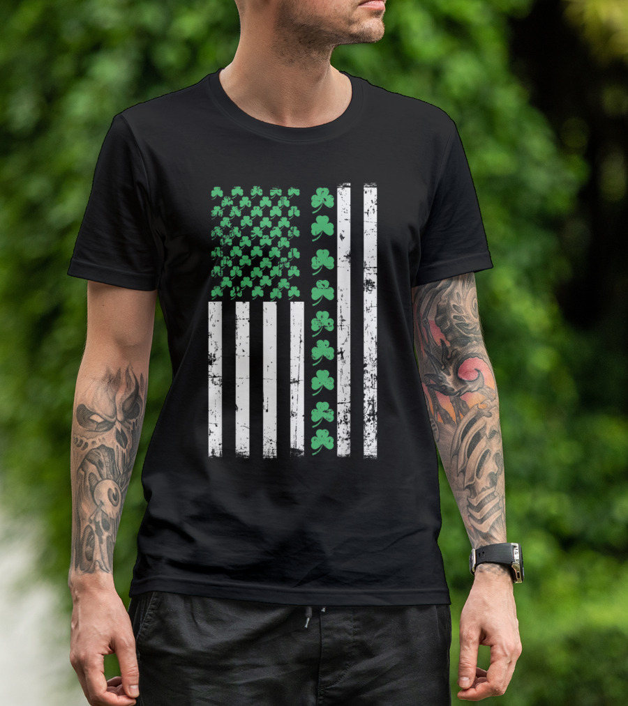 American Flag St Patricks Day Vintage Shamrock T-Shirt