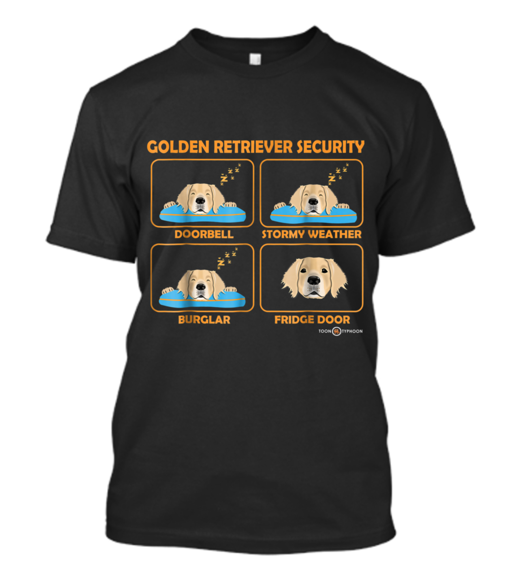Golden Retriever Security Doorbell Stormy Weather Burglar Fridge Door Toon Typhoon T-Shirt