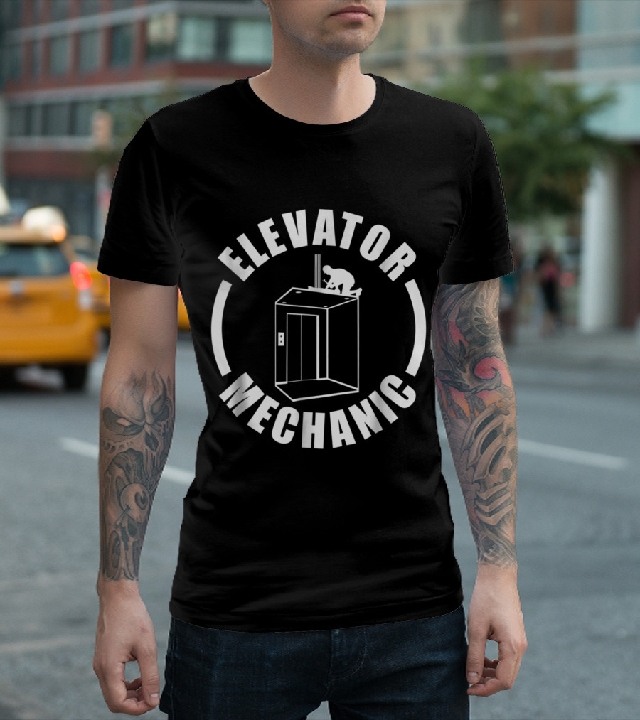 Elevator Mechanic Service Maintenance Icon With Worker Installation T-Shirt