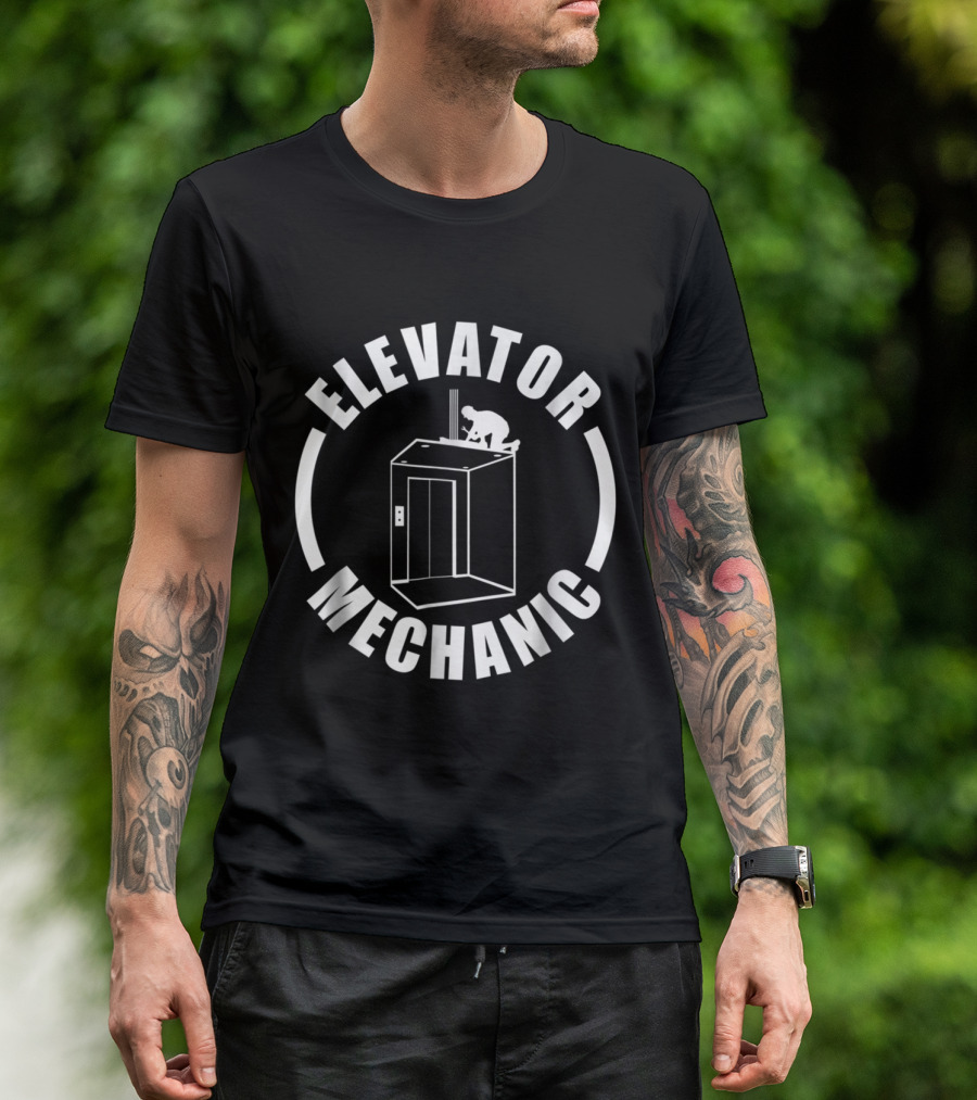 Elevator Mechanic Service Maintenance Icon With Worker Installation T-Shirt
